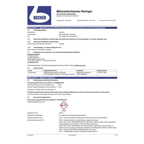 Milchaufschäumer Reiniger 1l DR.BECHER 1687000/1691000