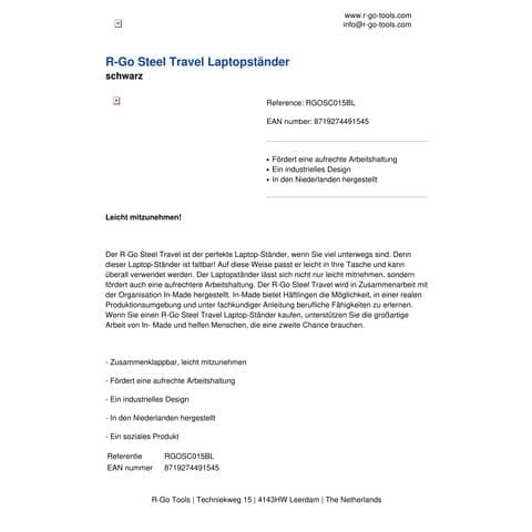 R-Go Steel Travel Laptopständer R-GO TOOLS RGOSC015BL