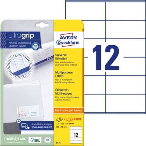 Universaletiketten 105x48 we AVERY ZWECKFORM 6175 A4/300ST