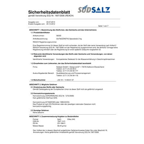 Regeneriersalz grob 2kg G&G 1237020007
