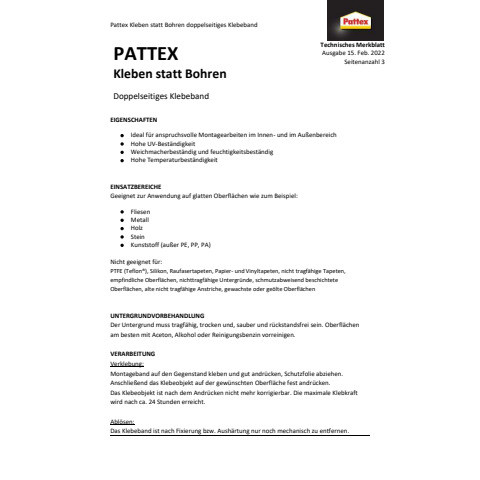 Klebeband Pattex 1.5m HENKEL 9H PXMT2 Kleb.st.Bohr.
