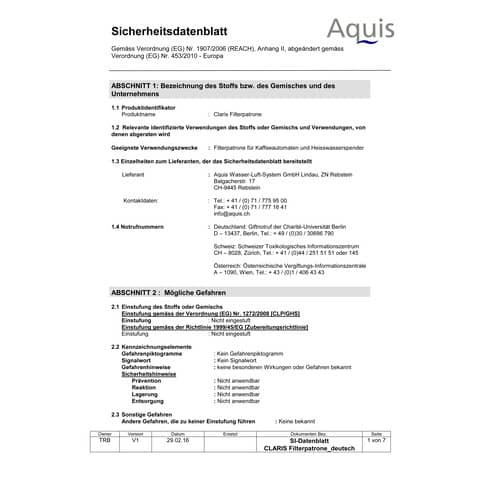 Filterpatrone Claris F08801 KRUPS 10002261