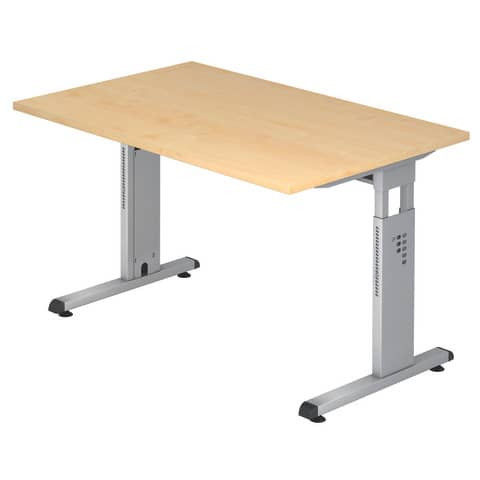 Schreibtisch C-Fuß - 120 x 65-85 x 80 cm, höhenverstellbar, Ahorn/Silber, mit Montageservice