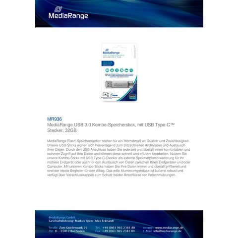 USB Stick 3.1 + TypeC 2in1 MEDIARANGE MR936
