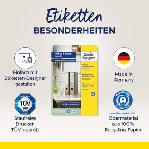 Ordnerrückenschild 61x192mm weiß AVERY ZWECKFORM LR4761-10 10 Blatt