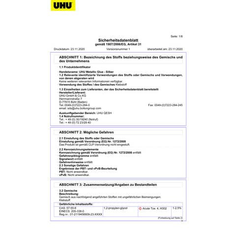 Glitterglue 5ST 10ml Metallic-Glue UHU 47305 / 47306