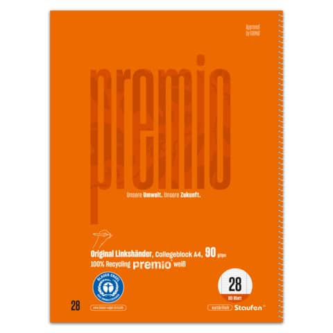 Collegeblock A4 80BL 5mm kariert orange STAUFEN PREMIO 040838028 Linkshänder