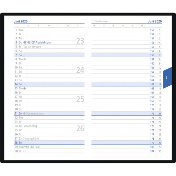 Taschenkalender 2026, 9,5 x 16 cm, 1M/2S, schwarz ZETTLER 660073