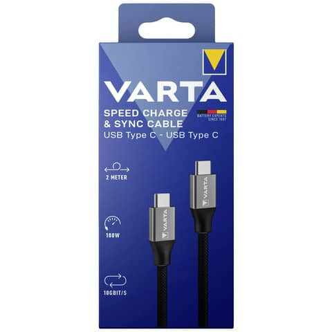 Ladekabel USB-C auf USB-C schwarz VARTA 57936 101 111 2m Speed Charge&Sync