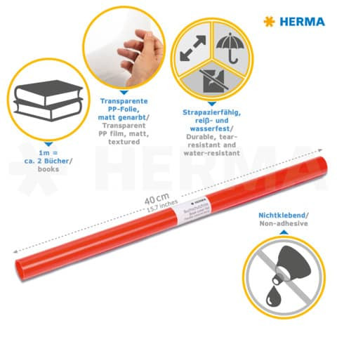 Einbandfolie 2m x 40cm rot HERMA 7362 Buchschutzfolie