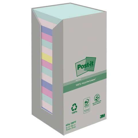 Haftnotiz 76x76mm 16x100 Bl Recycl. sort POST-IT 654-1RPT
