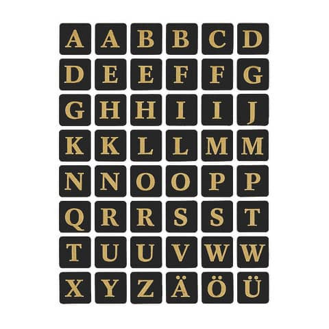 4130 Buchstaben-Etiketten - A-Z, 13x13 mm, schwarz gold geprägt