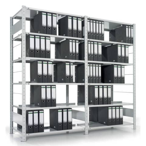 Doppelseitiges Bürosteckregal COMPACT - Grundregal, Fachlast ca. 80 kg, 100 x 220 x 60 cm