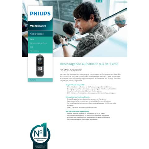 Diktiergerät digital silber PHILIPS MDC DPM8200/02 2 Jahre Laufzeit