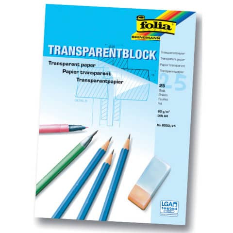 Transparentpapier - 80g, A4 Block, 25 Blatt