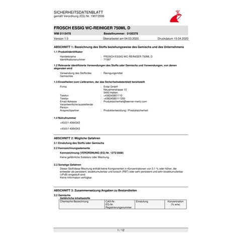 Frosch WC Reiniger zitrone FROSCH 820181/4575443004 750ml