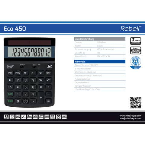 Tischrechner 132x184x34mm BxHxT REBELL ECO 450