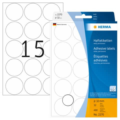 Etiketten Ø32mm weiß HERMA 2270 480 Stück permanent haftend