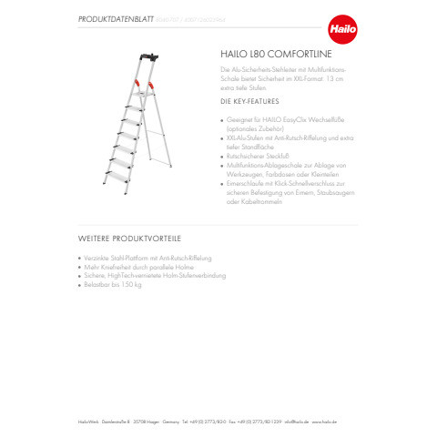 Sicherheitsleiter 7 Stufen silber HAILO 8040-707 L80 ComfortLine