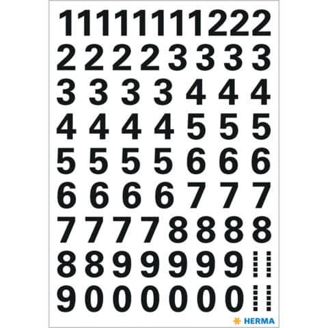 Zahlenetikett 0-9 Folie schwarz 71 Stück HERMA 4159 10 mm wetterfest