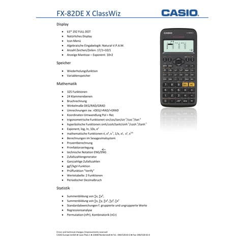 Schulrechner ClassWiz CASIO FX-82DEX