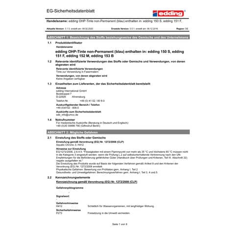 Folienstift 152M blau EDDING 152 003 non permanent