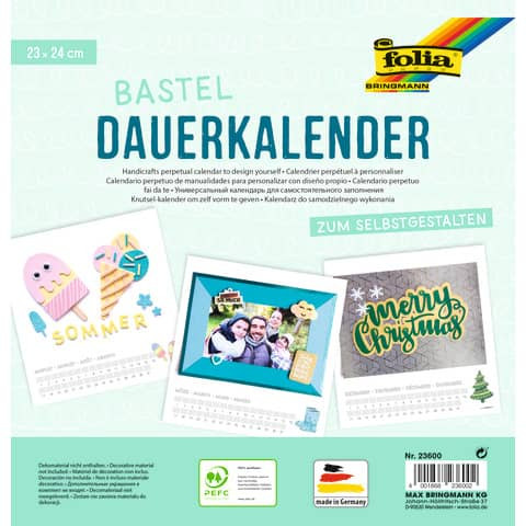 Bastelkalender 23x24cm weiß FOLIA 23600 immerwährend