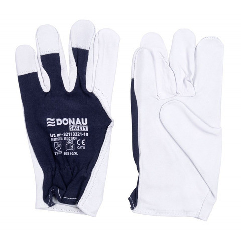 Arbeitshandschuh, Größe 11 = XXL, Ziegenleder, blau/weiß DONAU 32113221-11