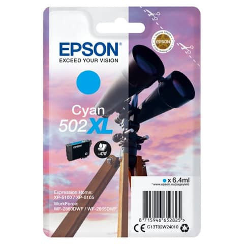 Original Epson Tintenpatrone cyan High-Capacity (C13T02W24010,T02W240,502XL,T02W2,T02W24010)