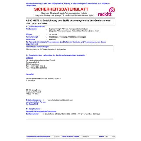 Reinigungstuch 60ST Blütenfr.u. Apfel SAGROTAN 3256955