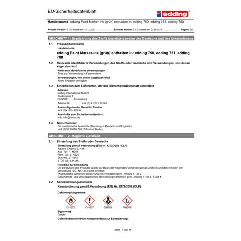 Lackmalstift 751 1-2mm grün EDDING 751-004 Rundspitze