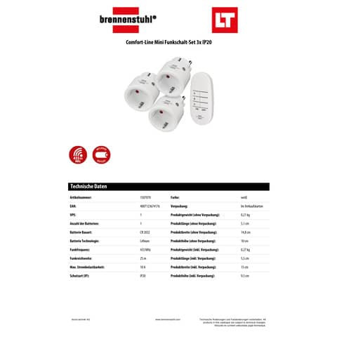 Funkschaltset 4-teilig weiß BRENNENSTUHL 1507070