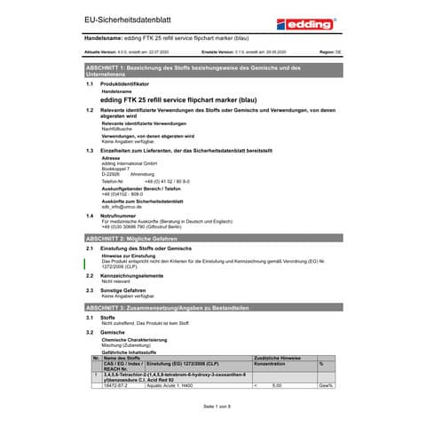 Nachfülltusche FTK25 blau EDDING 4-FTK25003
