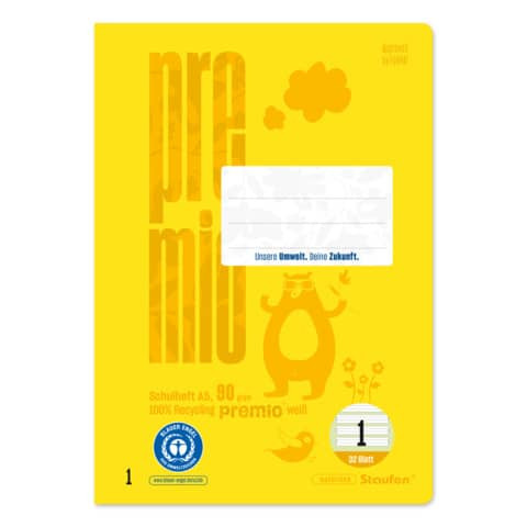 Heft LIN1 A5 32 Blatt 5mm liniert h.gelb STAUFEN PREMIO 040781001 90g