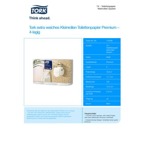Toilettpapier 4-lagig 42 Rollen weiß TORK 110406 Sys.T4 150BL