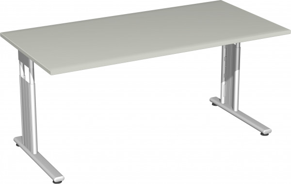 Schreibtisch höhenverstellbar, 1600x800x680-820, Lichtgrau/Silber