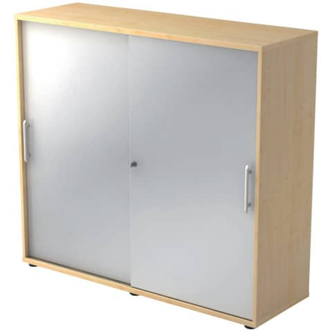 Schiebetürschrank - 3OH, 120 cm, Relinggriff, Ahorn/Silber