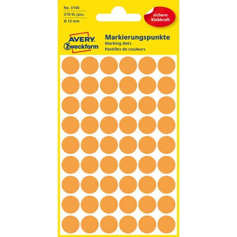 Etiketten Ø12 mm leuchtorange 270 Stück ZWECKFORM 3148 permanent haftend