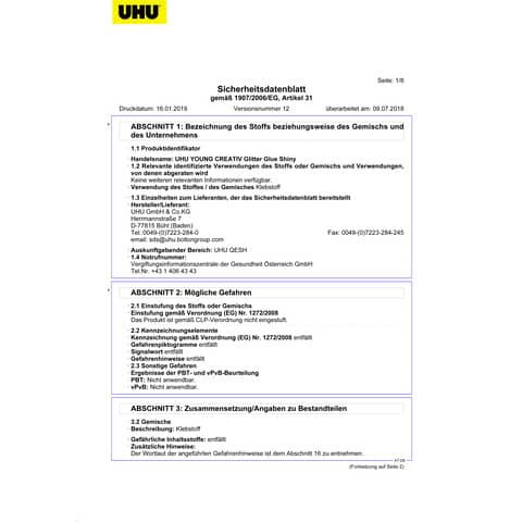 Glitterglue 10ml 6ST Shiny UHU 39110