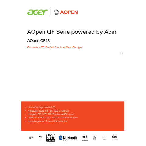 ACER Aopen QF13 - LCD-Projektor weiß ACER 357112 1920x1080/600 LED Lumen/HDM