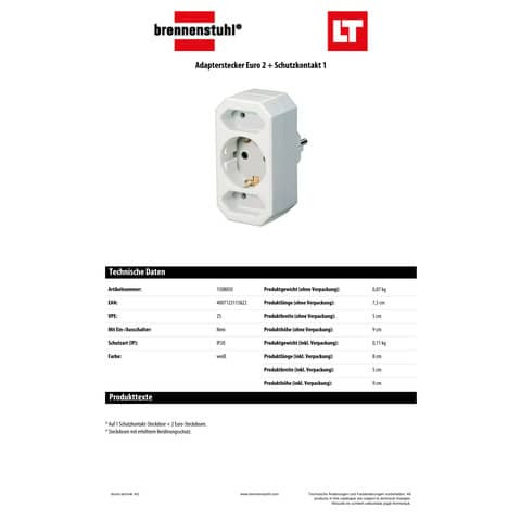 Adapter Steckdose 3-fach weiß BRENNENSTUHL 1508050