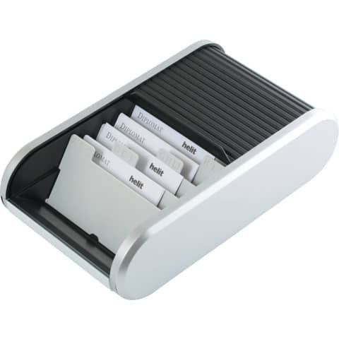 Visitenkartenbox Silver - für 300 Karten, schwarz/silber