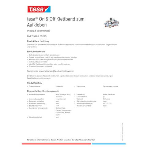 Klettband on+off weiß 1m - 20mm TESA 55224-00003-01 SK