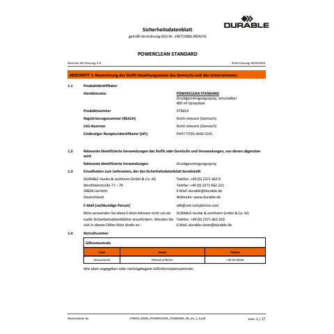 Druckluftspray Reiniger 400ml DURABLE 5796 19