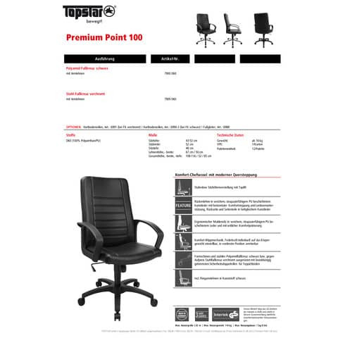 Drehstuhl mit AL Kunstleder schwarz TOPSTAR 7909D60H Hartbodenrollen