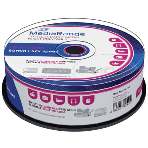 CD-R 25er Spindel print. MEDIARANGE MR202 700Mb80min