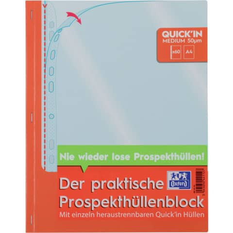 Prospekthüllenblock Economy Quick´In A4, PP, 0,05mm, glasklar, blendfrei, dokumentenecht, oben offen