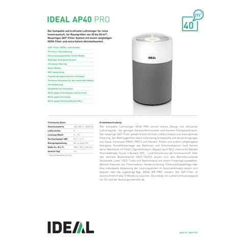 Luftreiniger AP40 Pro coolgrey IDEAL 73101011