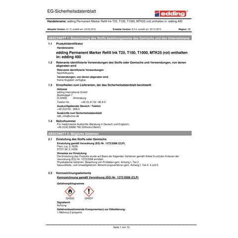 Nachfülltusche T100 100ml rot EDDING 4-T100002