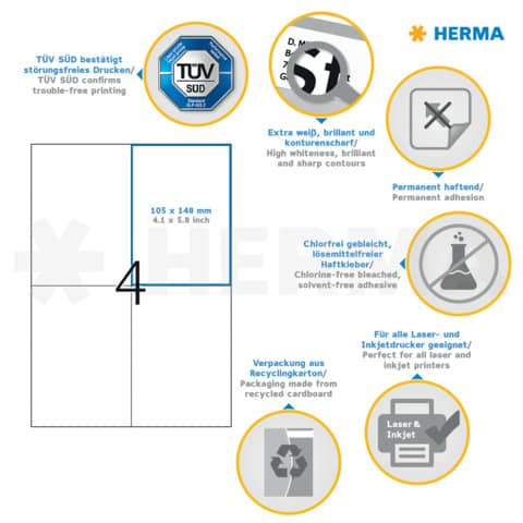 Universaletiketten 105x148mm weiß HERMA 5063 permanent haftend